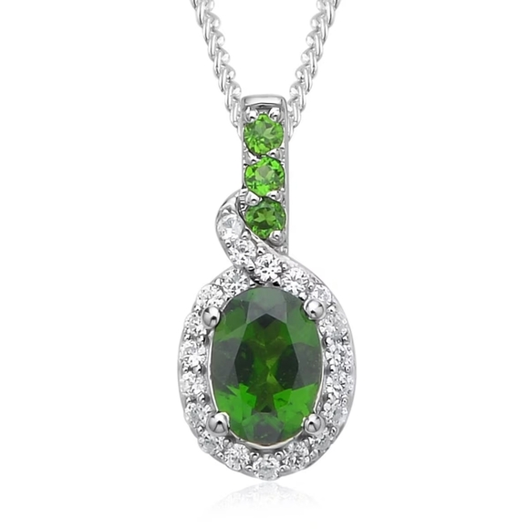Chrome Diopside & White Zircon Pendant 18" Chain Necklace. - Picture 2 of 6